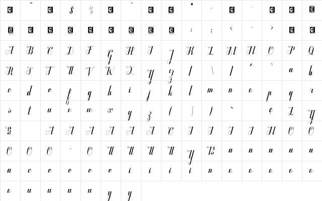 Qunky Regular  glyph index
