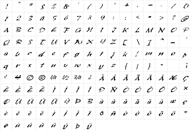 Scratch-Extended Italic  glyph index