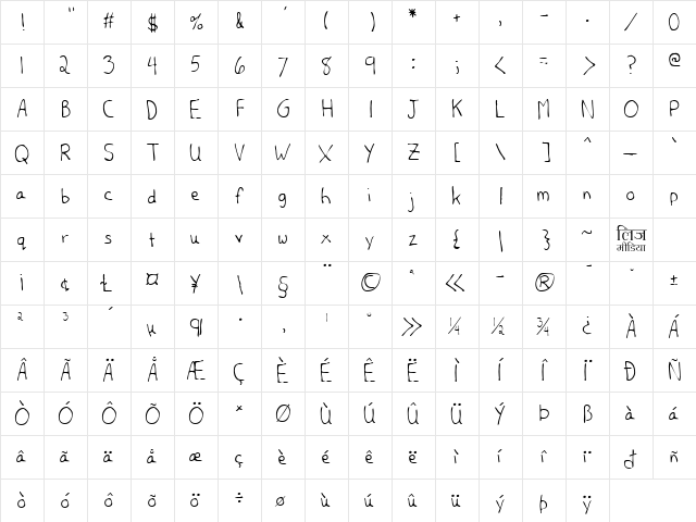LEHN220 Regular  glyph index