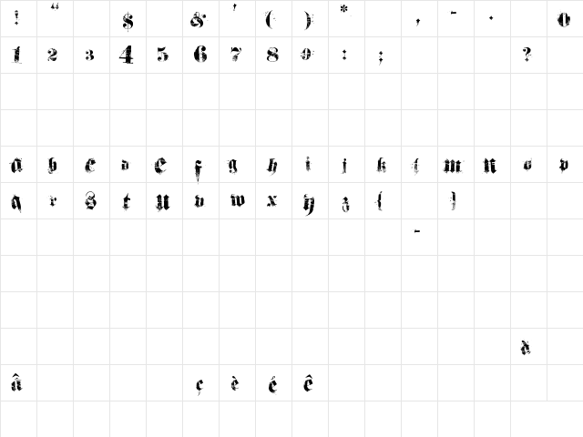 hardcorium Regular  glyph index