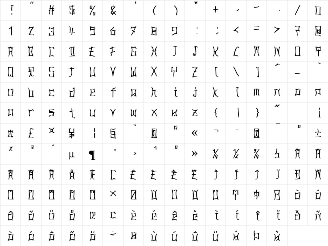 PseudoNippon Becker Bold  glyph index