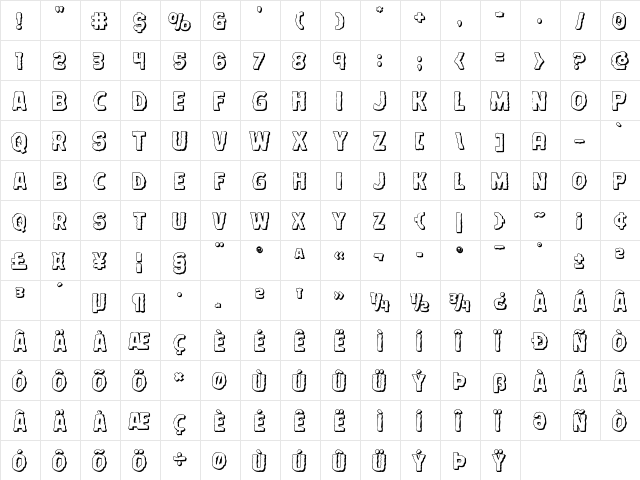 Terror Babble 3D Regular  glyph index