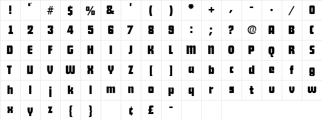 Future Regular  glyph index