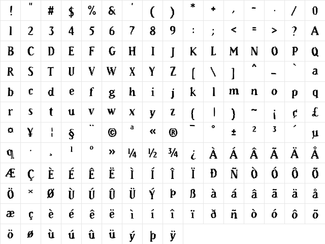 Murphy33 Black  glyph index