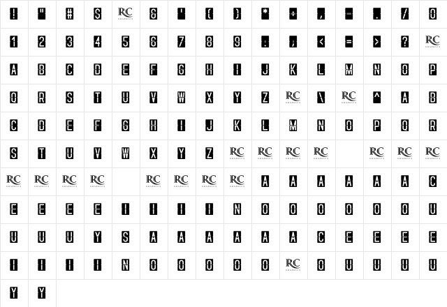Skyfont Regular  glyph index