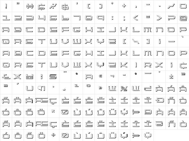 QuickTech 3D Regular  glyph index