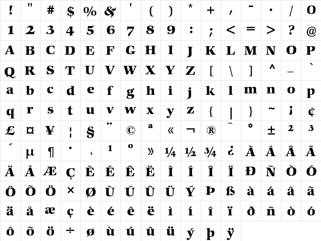 Comenius Antiqua Bold  glyph index