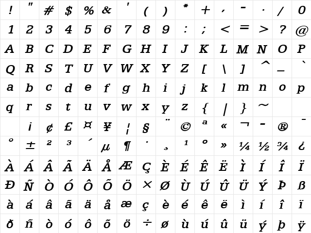 Eggo-Extended Bold Italic  glyph index