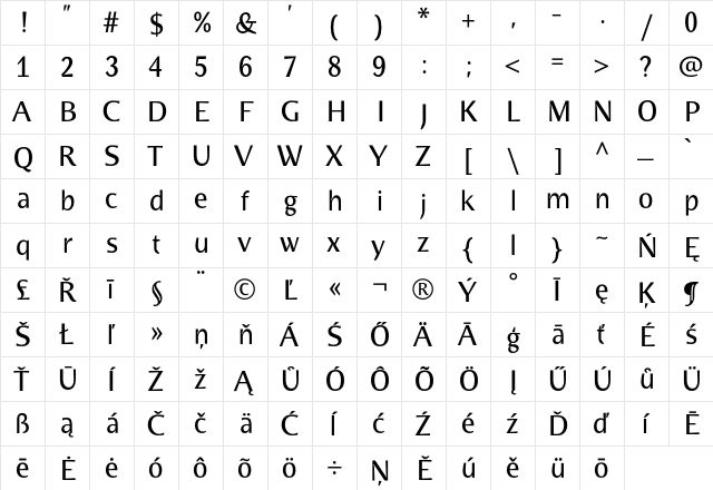 BradloSansCE Regular  glyph index