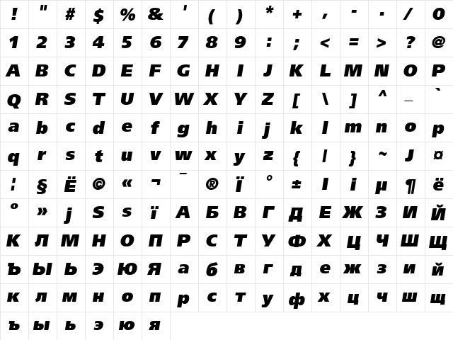 AG ForeignerULB-Oblique Medium  glyph index