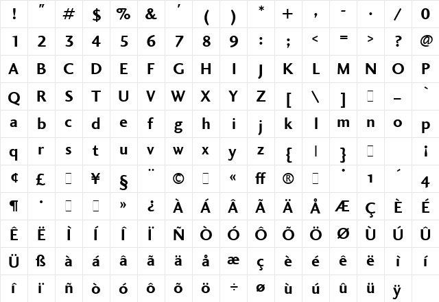 CharlotteSans Bold  glyph index