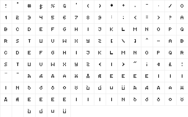 Flytningar Regular  glyph index
