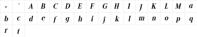Edito EeItalic Regular  glyph index