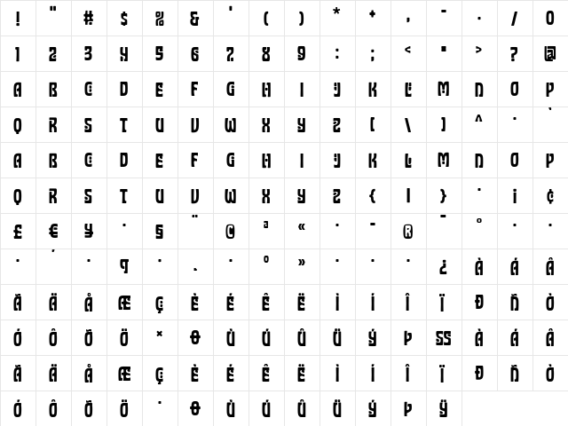 SimianDisplay Medium  glyph index