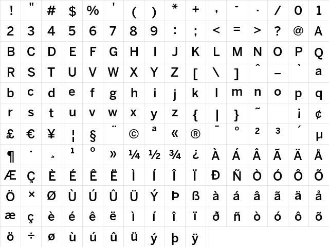 BentonSans Medium Regular  glyph index