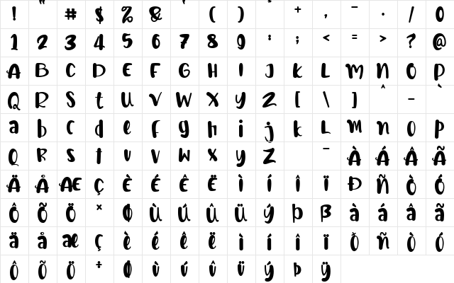 Welcome Summer Regular  glyph index