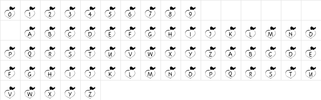 101! Birdie LuV Regular  glyph index