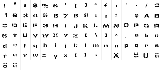 zorkon Regular  glyph index