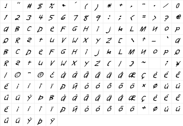 FZ HAND 11 SPIKED ITALIC Normal  glyph index