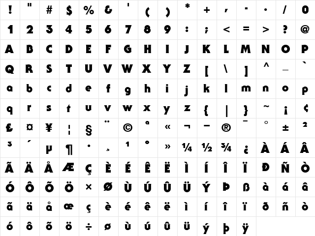 ITCSerifGothic-Black Black  glyph index