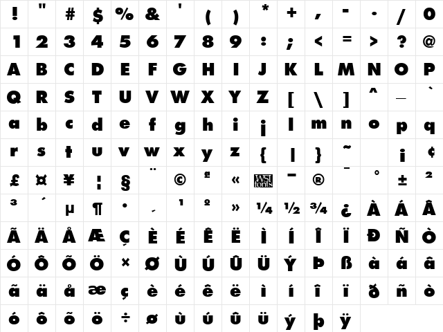 FuturistExtrabold Regular  glyph index