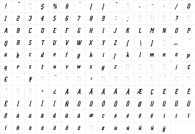 Scriptek Italic Regular  glyph index