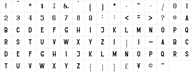 Luxurossa Regular  glyph index
