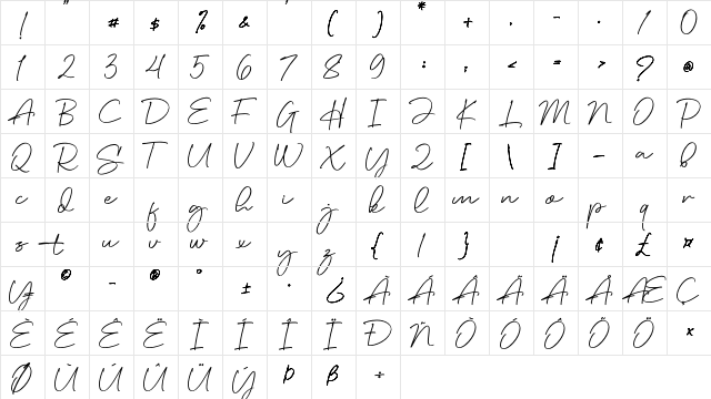 Angora Regular  glyph index