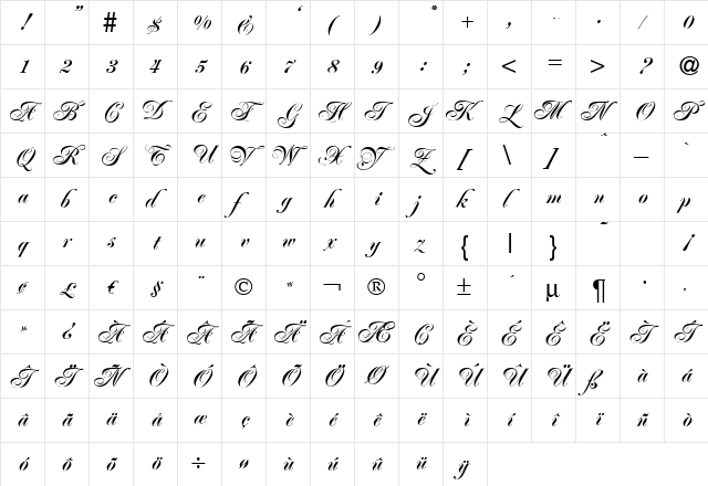 PoemRenaissance Bold  glyph index