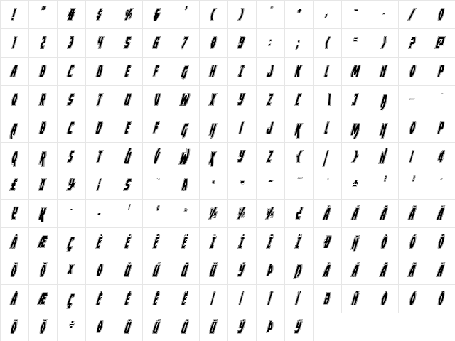 Yankee Clipper Academy Italic Italic  glyph index