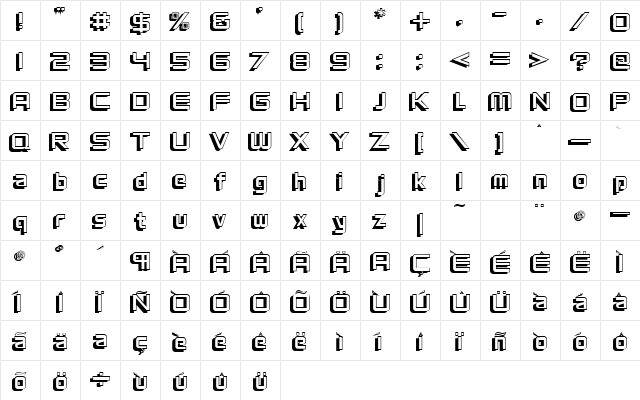 VentureShadow Regular  glyph index