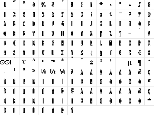 Tropicana NF Regular  glyph index