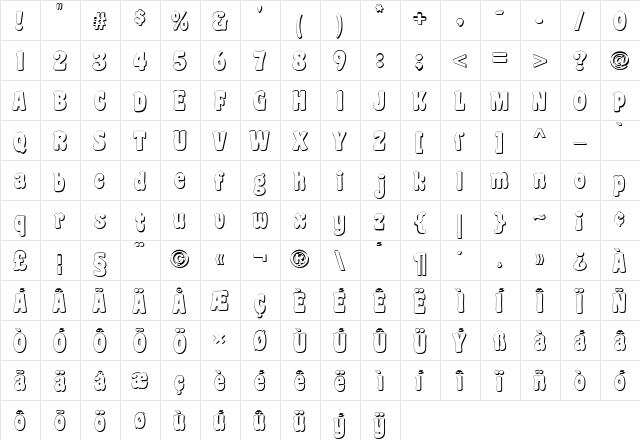 Coaster Shadow Regular  glyph index