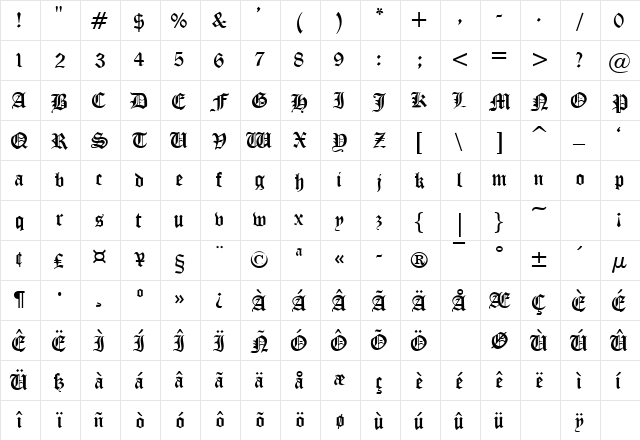 IGLESIB Regular  glyph index