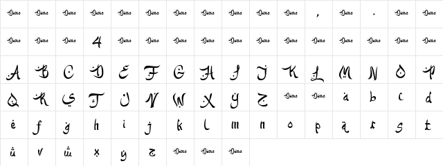 KareemMubarak-DEMO Regular  glyph index