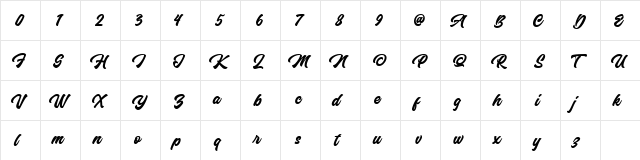 Anthemis Personal Use Only Regular  glyph index