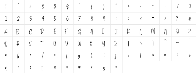 Benchey Regular  glyph index