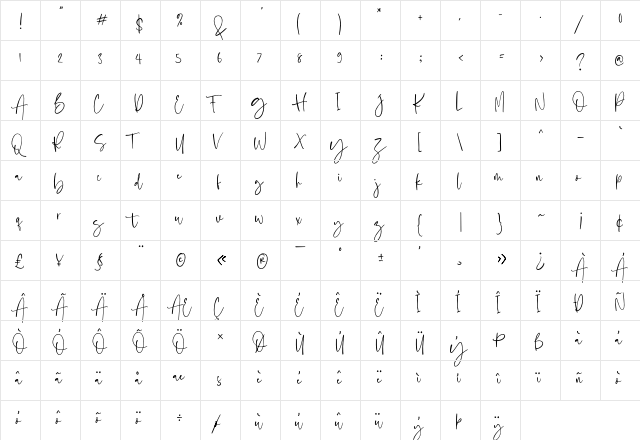 Bostya - Personal Use Regular  glyph index