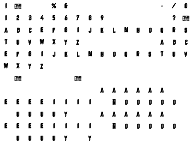 press division Regular  glyph index