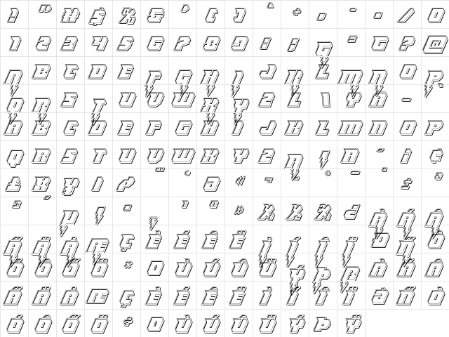 Thunder Titan Engraved Regular  glyph index