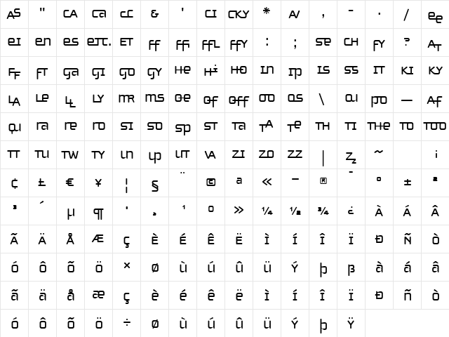 ChollaUnicaseJustLigs Regular  glyph index