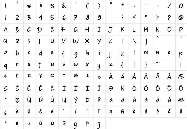 Mister Child Regular  glyph index