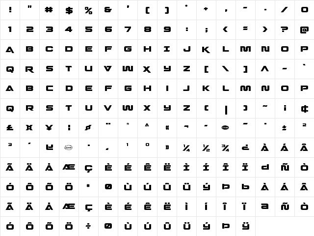 Quark Storm Regular  glyph index