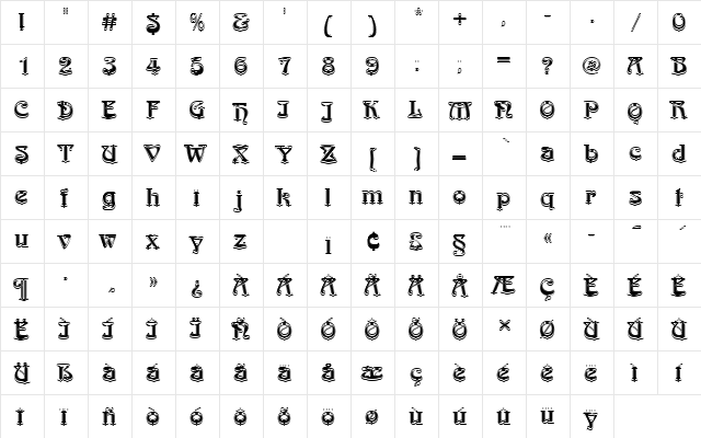 ArnoldBoeDIn1 Regular  glyph index