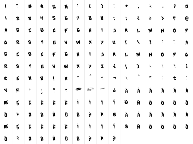 Hot Kiss Rotated Regular  glyph index