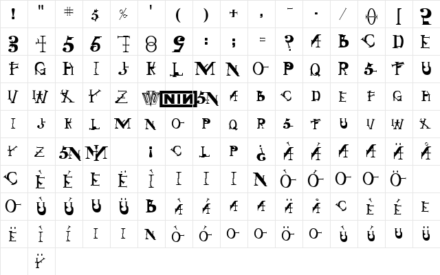 Singothic Regular  glyph index