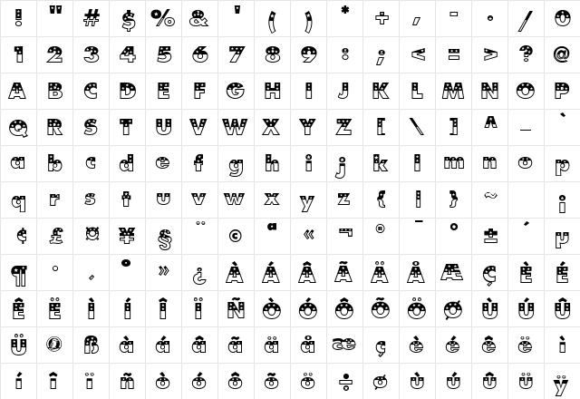 Patton Regular  glyph index