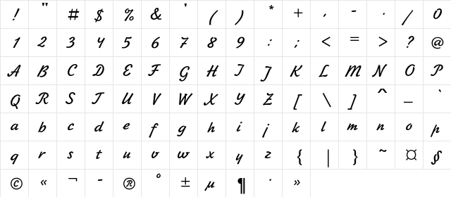ZhikharevC Regular  glyph index