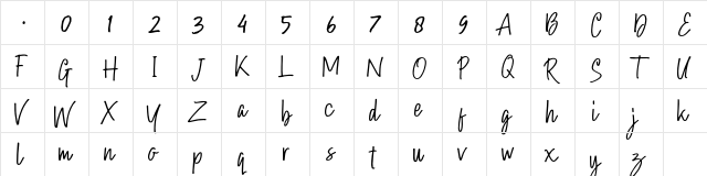 Hollybear Regular  glyph index