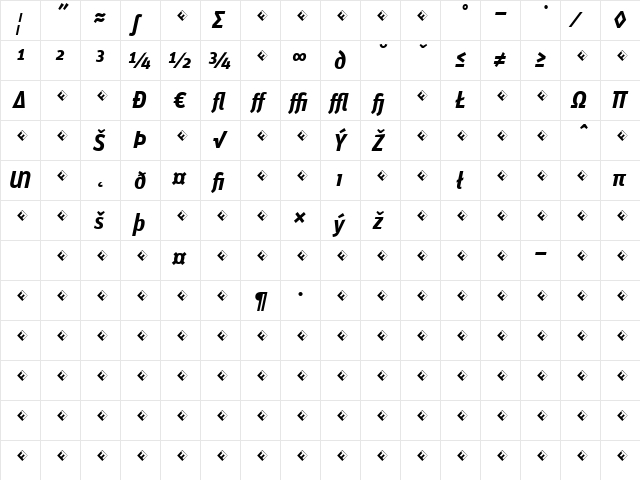 Unit-BoldItalicTFExpert Regular  glyph index